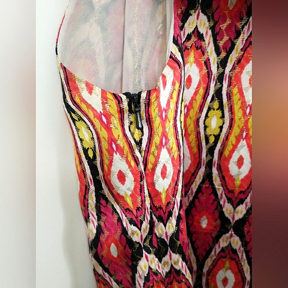 Tory Burch Boho Print Metallic Silk-Blend Tank Top Size 12 - Picture 6 of 7